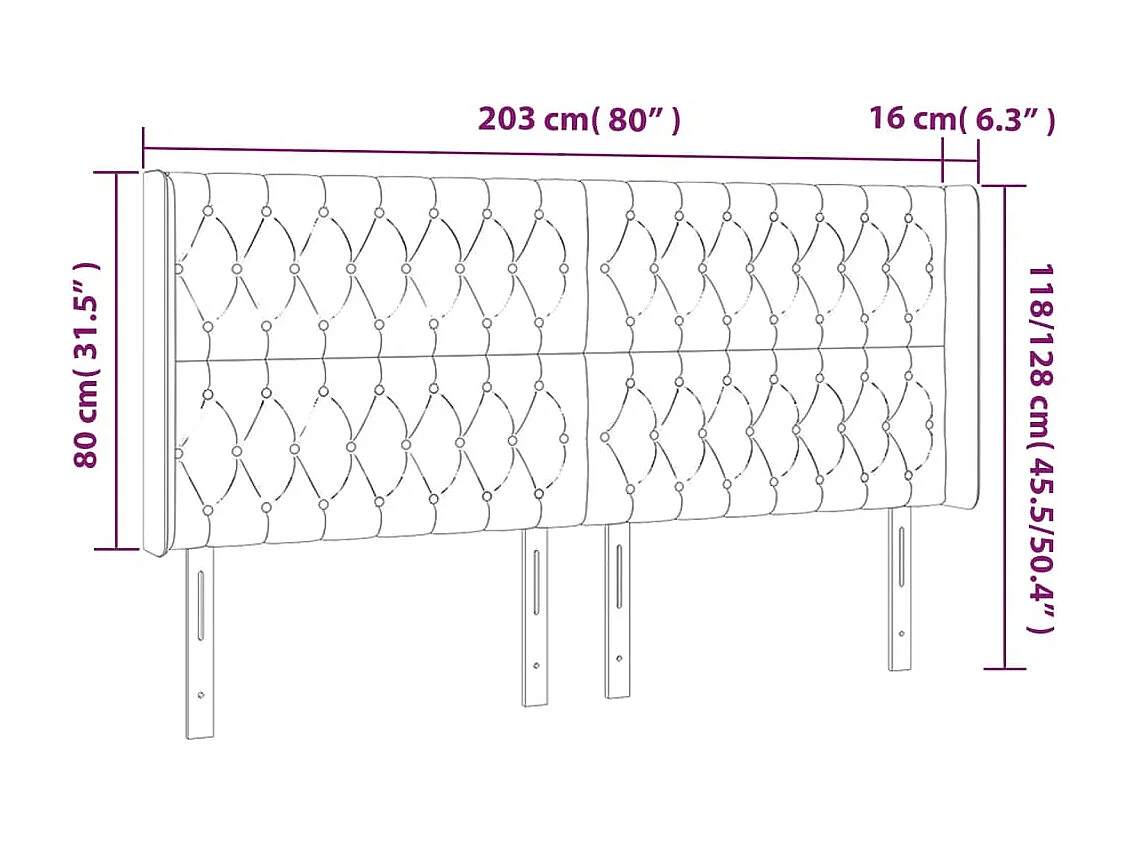 Tête de Lit | Panneau de tête pour lit Moderne avec oreilles Rose 203x16x118/128 cm Velours