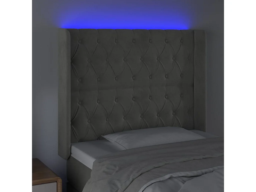 Tête de Lit | Panneau de tête pour lit Moderne à LED Gris clair 93x16x118/128 cm Velours