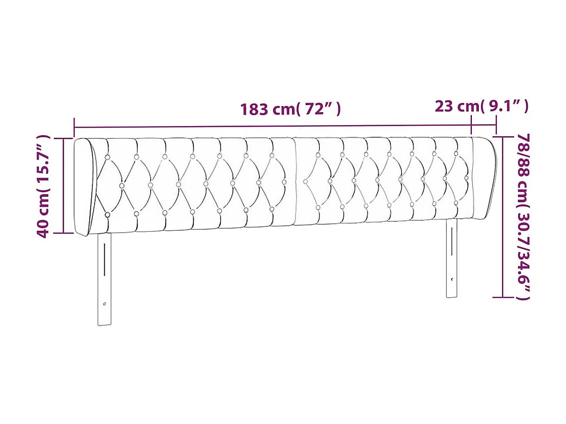 Tête de Lit | Panneau de tête pour lit Moderne avec oreilles Gris foncé 183x23x78/88 cm Velours