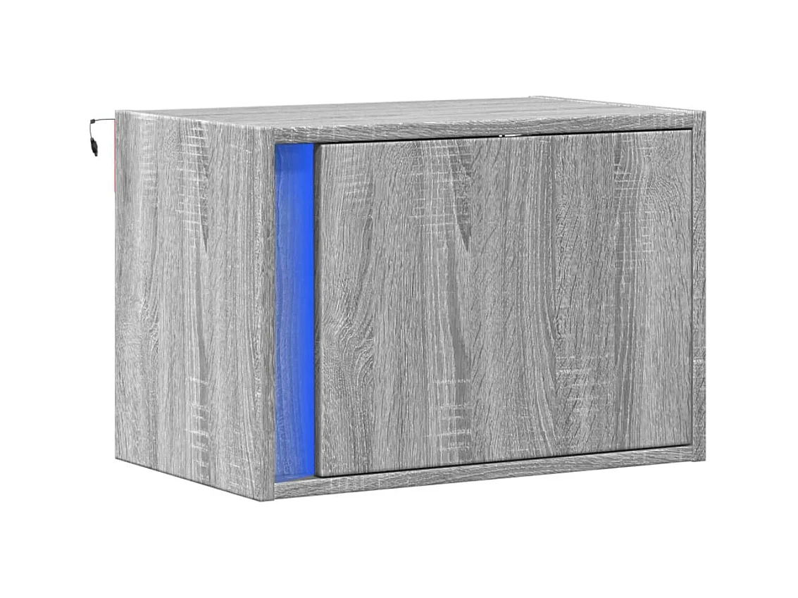 Mesita de noche | Mesilla de noche de pared con luces LED gris Sonoma