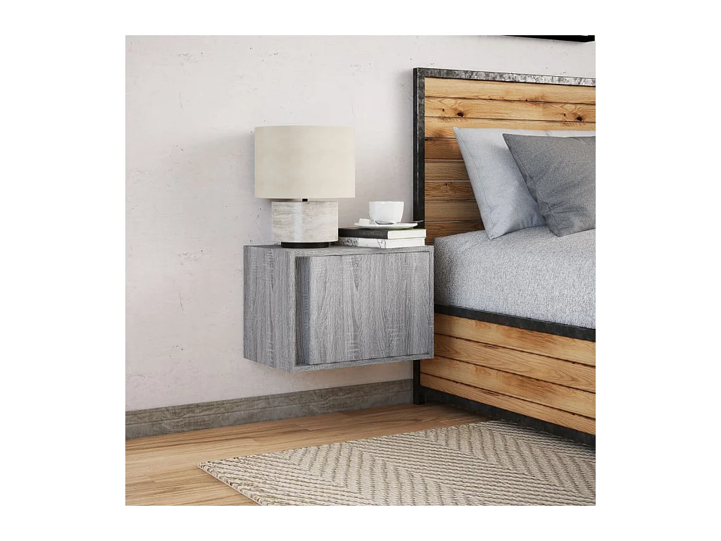 Mesita de noche | Mesilla de noche de pared con luces LED gris Sonoma