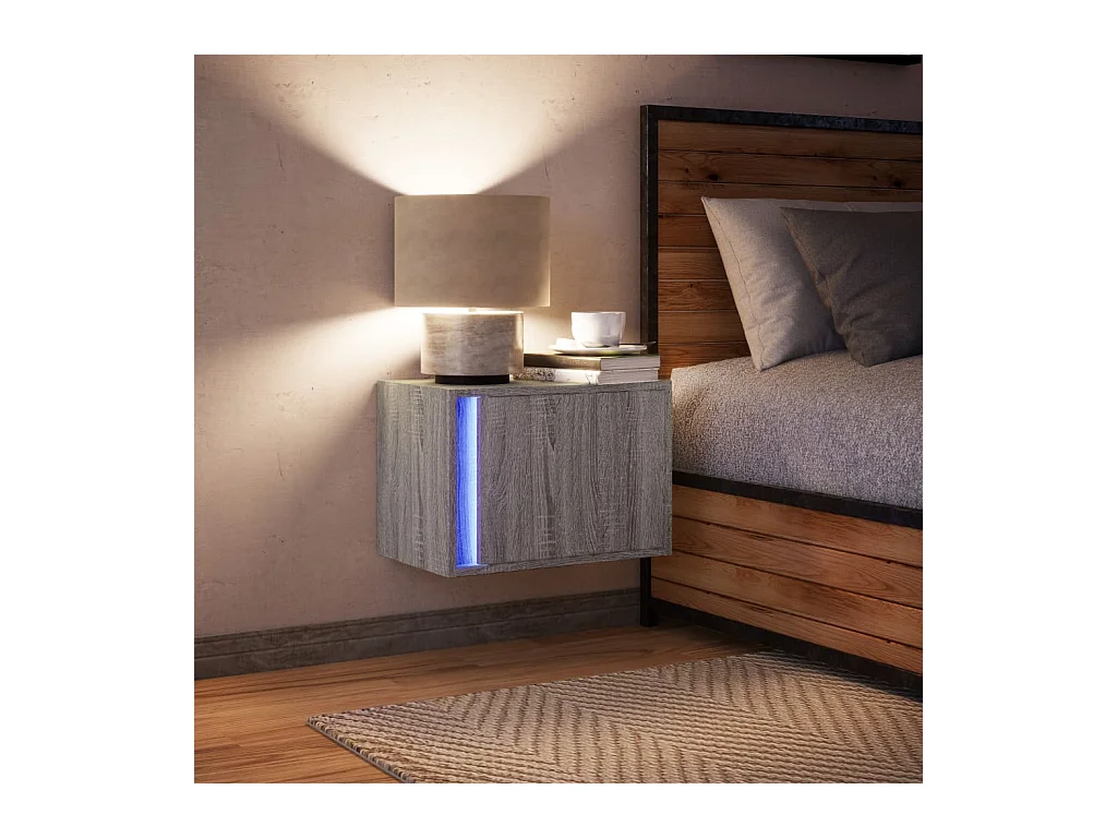 Mesita de noche | Mesilla de noche de pared con luces LED gris Sonoma