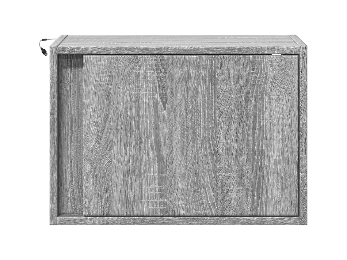 Mesita de noche | Mesilla de noche de pared con luces LED gris Sonoma