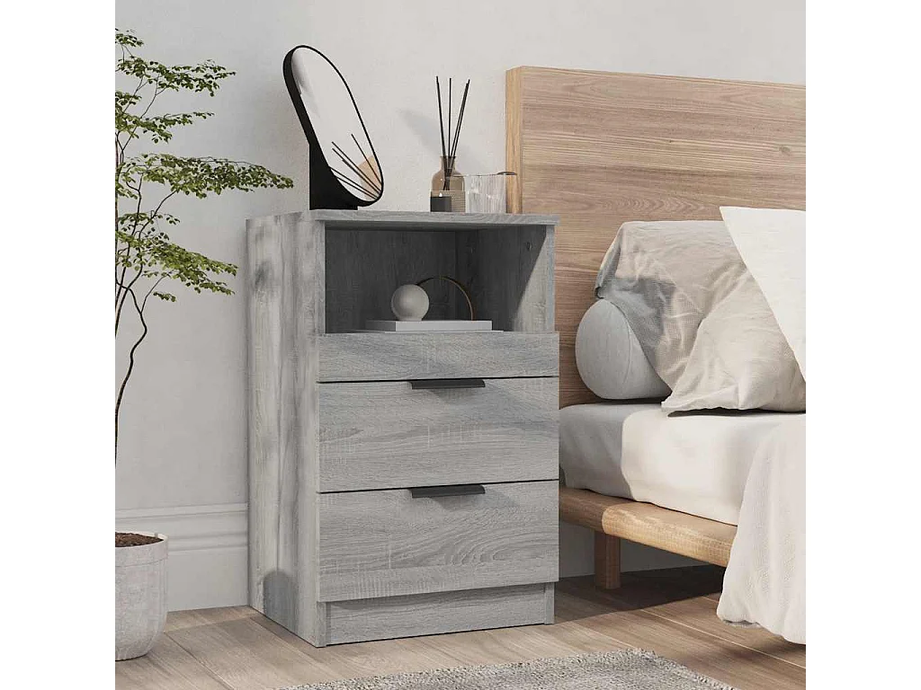 Nachttisch 2er Set-Beistelltisch-Nachttischkommode Grau Sonoma Holzwerkstoff SHL65657