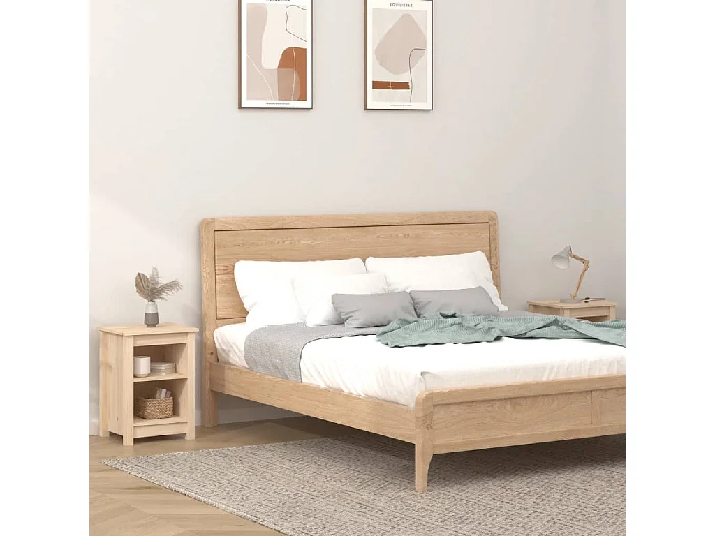 Nachttisch 2er Set-Beistelltisch-Nachttischkommode 40x35x55 cm Massivholz Kiefer SHL60501