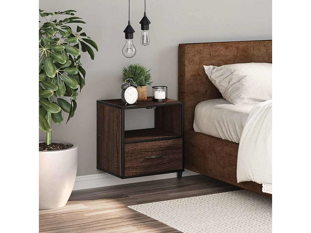 Nachttisch hängend | Wand-Nachttisch Braun Eichen-Optik 40x31x39,5 cm SHL9919