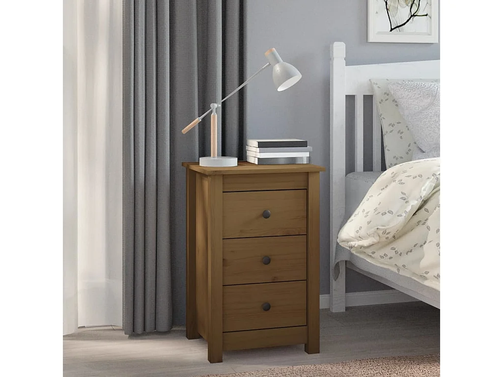 Nachttisch 2er Set-Beistelltisch-Nachttischkommode Honigbraun 40x35x61,5 cm Massivholz Kiefer SHL56174