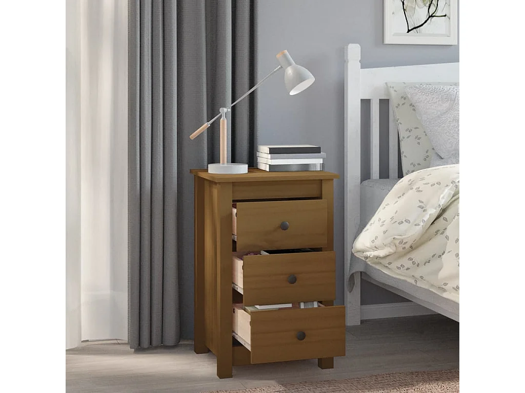 Nachttisch 2er Set-Beistelltisch-Nachttischkommode Honigbraun 40x35x61,5 cm Massivholz Kiefer SHL56174