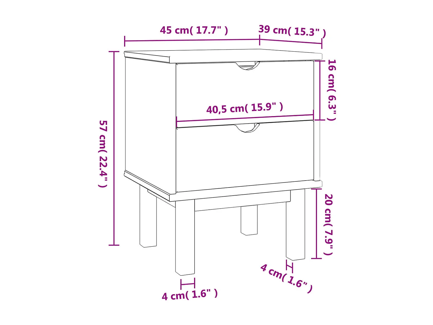 Mesita de noche | Mesilla de noche OTTA madera maciza de pino 45x39x57 cm