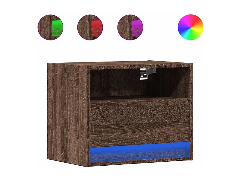 Mesita de noche | Mesilla de noche de pared con luces LED roble marrón