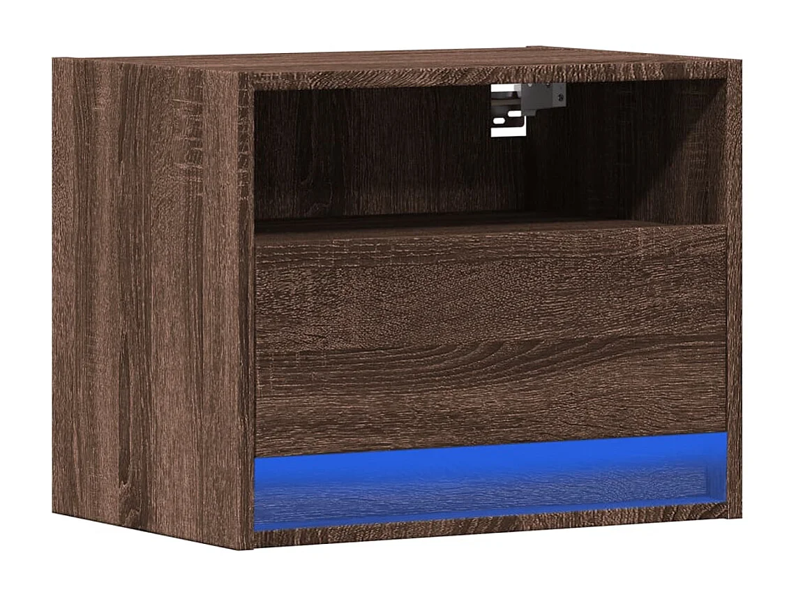 Mesita de noche | Mesilla de noche de pared con luces LED roble marrón