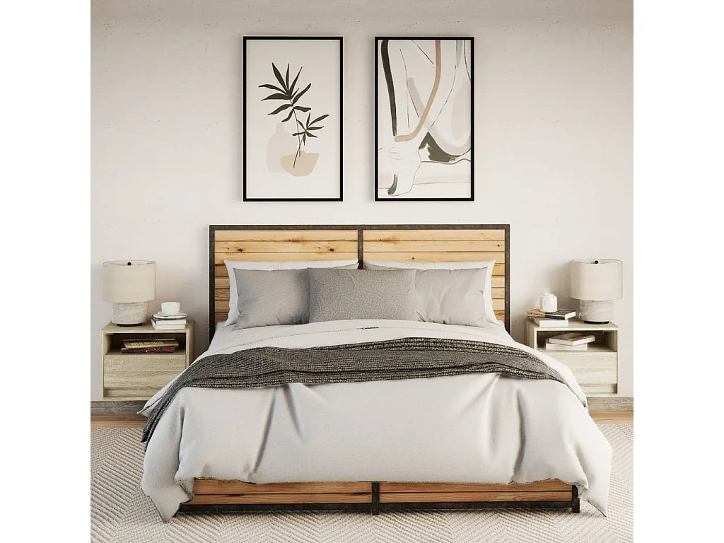 Mesitas de noche | Mesilla de noche de pared con luces LED 2 unidades roble Sonoma