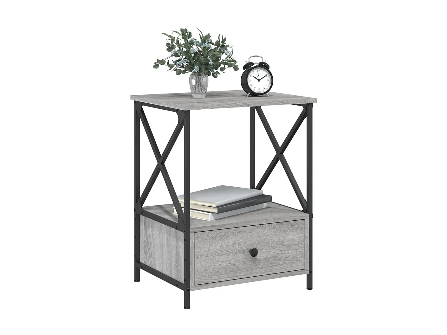 Nachttisch 2er Set-Beistelltisch-Nachttischkommode Grau Sonoma 50x41x65 cm Holzwerkstoff SHL33673