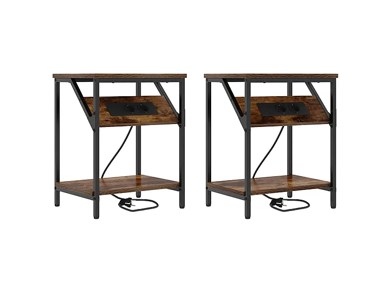 Lot de 2 Tables de chevet Chêne fumé 38x30x48 cm