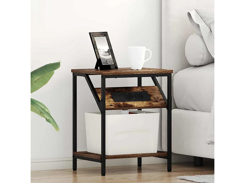 Mesa de Noche | Mesa auxiliar 2 uds. Roble ahumado 38x30x48 cm