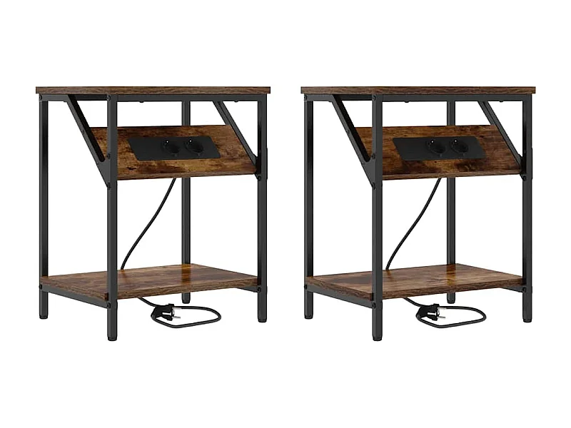 Lot de 2 Tables de chevet Chêne fumé 38x30x48 cm