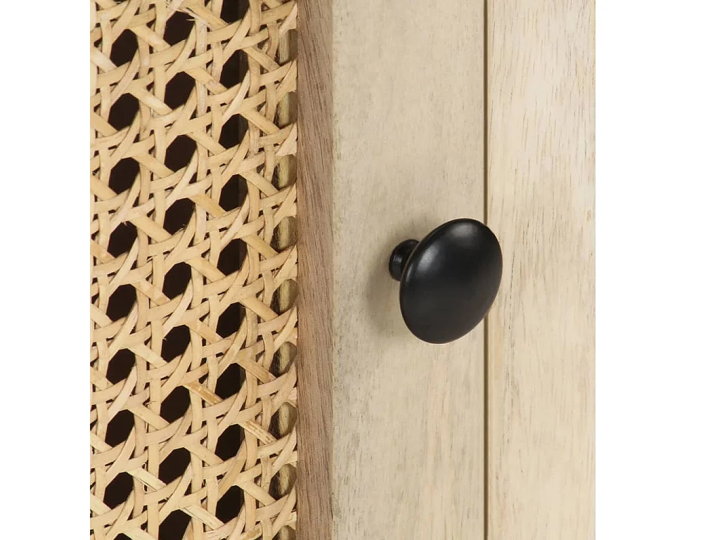 Mesita de noche | Mesilla de noche madera maciza mango y caña natural 40x30x50 cm