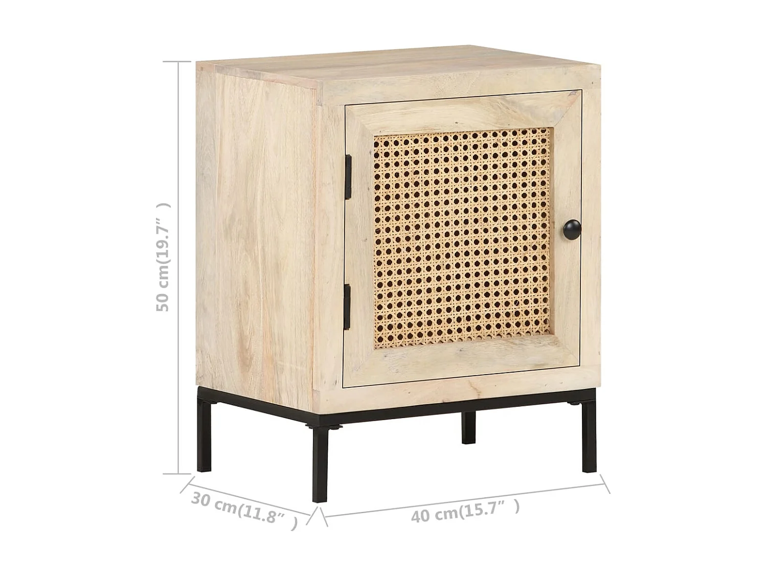 Mesita de noche | Mesilla de noche madera maciza mango y caña natural 40x30x50 cm