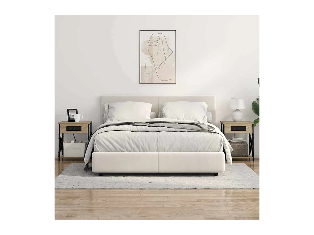 Mesita de Noche | Mesa auxiliar con Estación de Carga 2 uds. Roble Sonoma