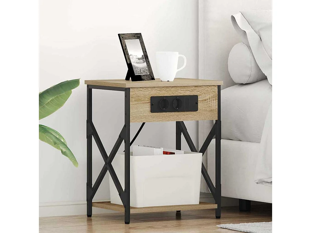 Mesa de cabeceira | Mesa de apoio | Armário Lateral com Estação de Carregamento 2 peças