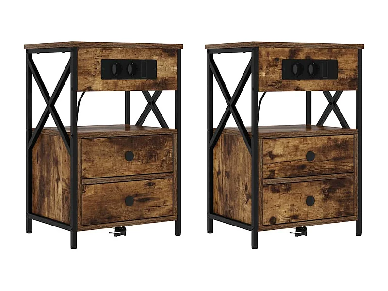 Lot de 2 Tables de chevet avec tiroir Chêne fumé 40x31x60 cm