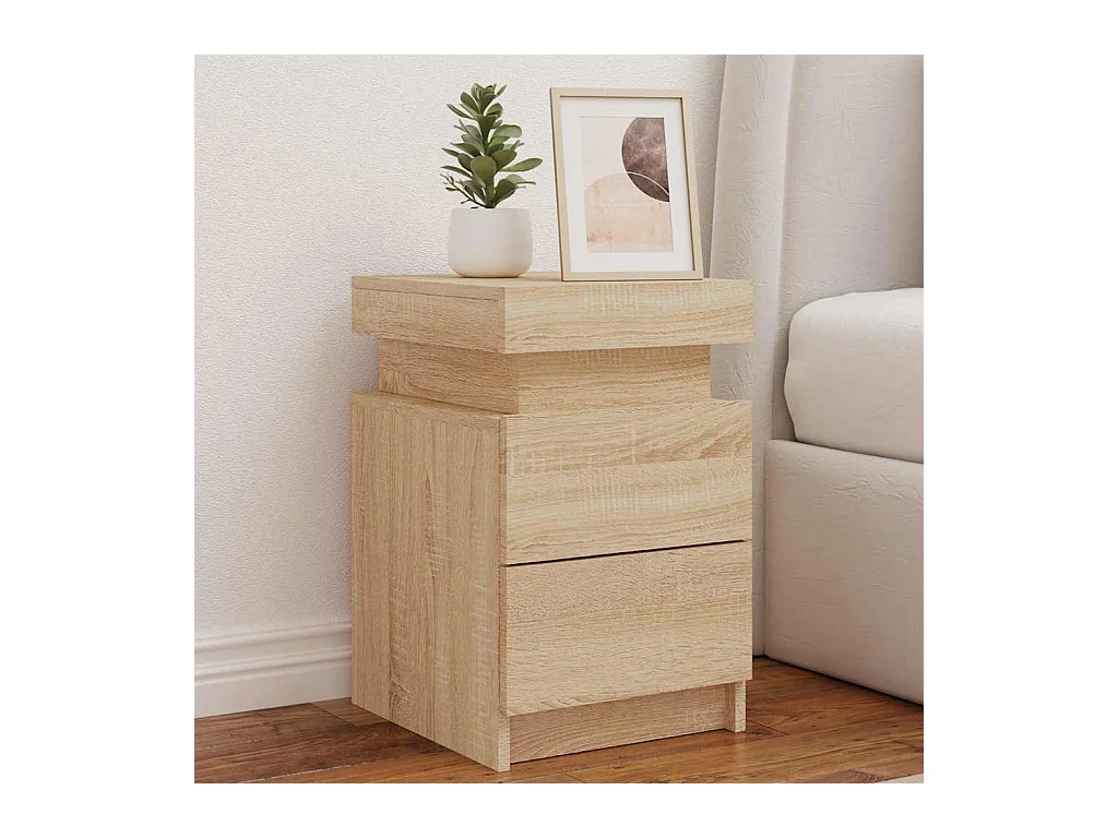 Mesita de noche | Mesilla de noche con luces LED roble Sonoma 35x39x55 cm