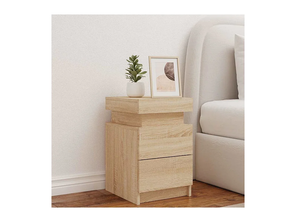 Mesita de noche | Mesilla de noche con luces LED roble Sonoma 35x39x55 cm