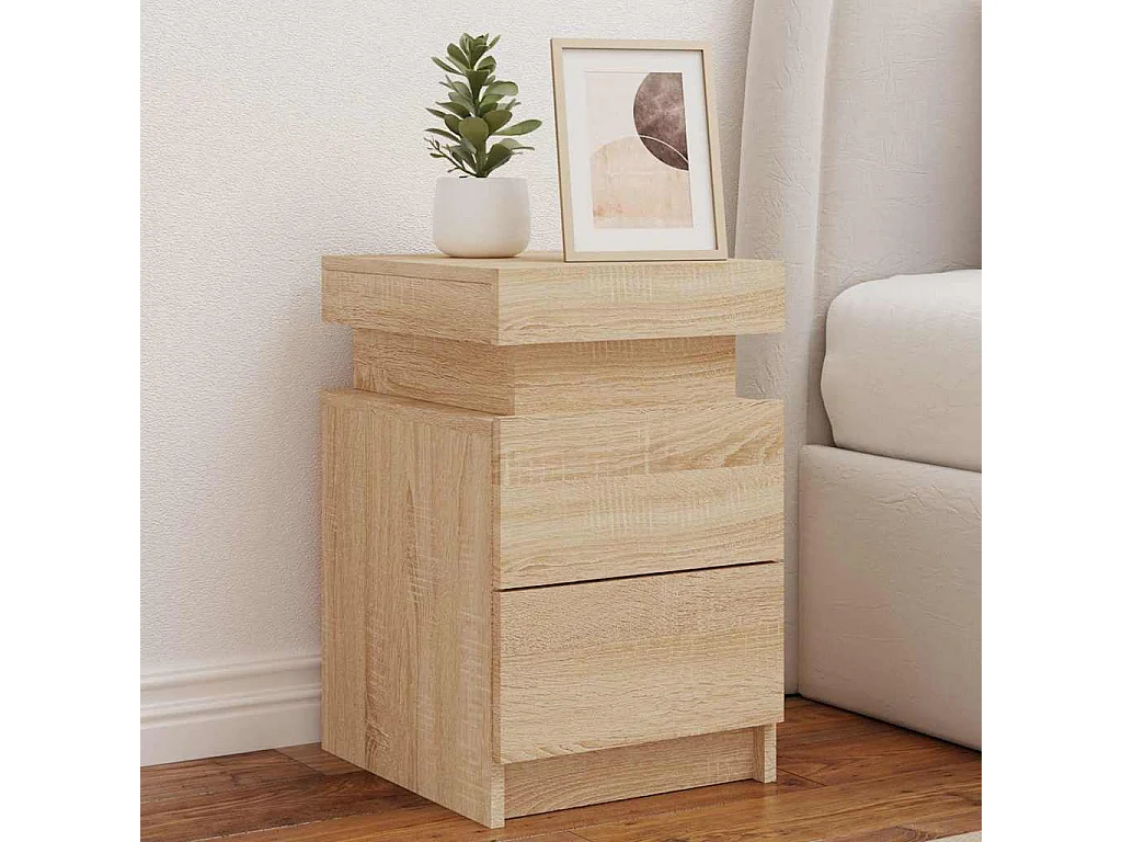 Nachttisch-Beistelltisch mit LED-Leuchten Sonoma-Eiche 35x39x55 cm SHL21110