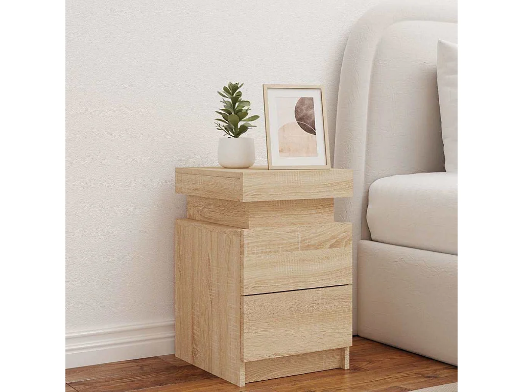 Nachttisch-Beistelltisch mit LED-Leuchten Sonoma-Eiche 35x39x55 cm SHL21110