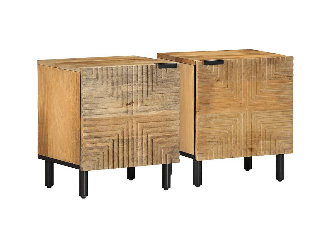Mesitas de noche | Mesilla de noche 2 uds madera maciza de mango marrón 40x33x46cm