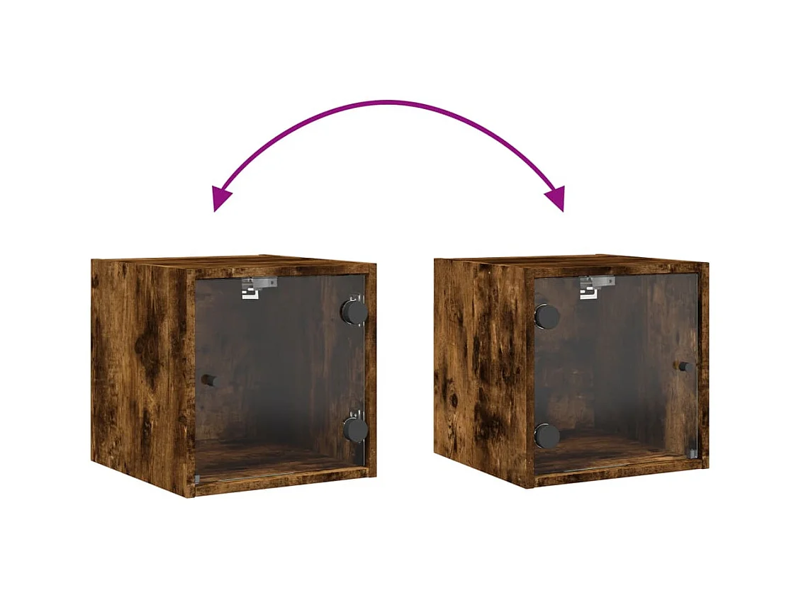 Mesita de noche | Mesilla de noche con puerta de vidrio roble ahumado 35x37x35 cm