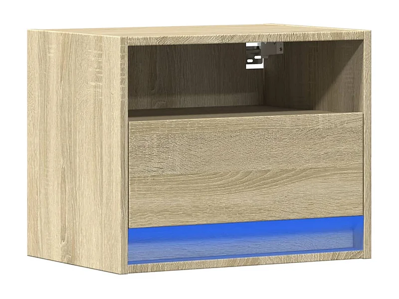 Mesita de noche | Mesilla de noche de pared con luces LED roble Sonoma