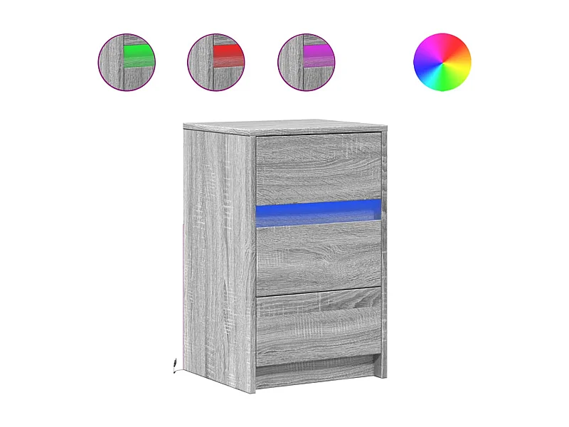 Mesita de noche | Mesilla de noche con luces LED madera de ingeniería gris Sonoma