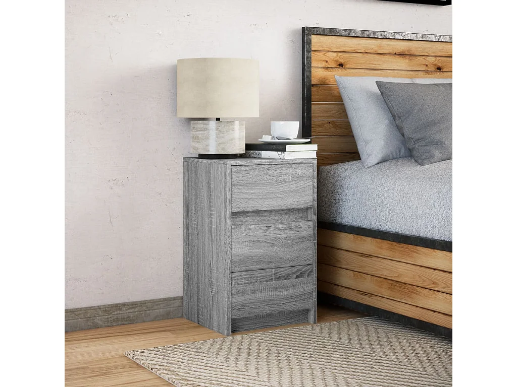 Mesita de noche | Mesilla de noche con luces LED madera de ingeniería gris Sonoma