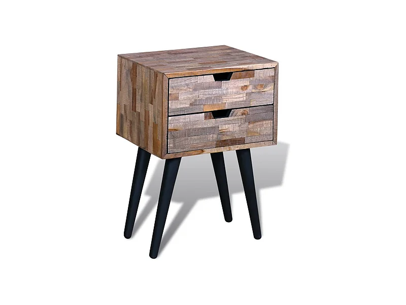 Mesita de noche | Mesilla de noche con 2 cajones madera de teca reciclada