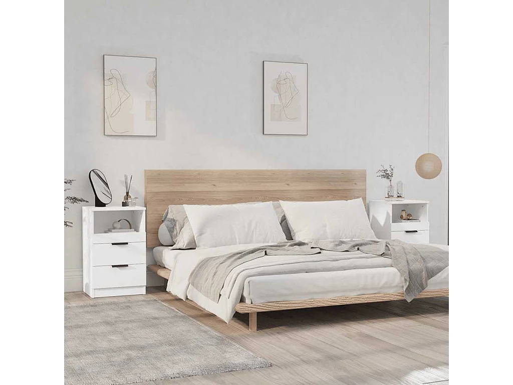 Nachttisch 2er Set-Beistelltisch Weiß Holzwerkstoff SHL36479