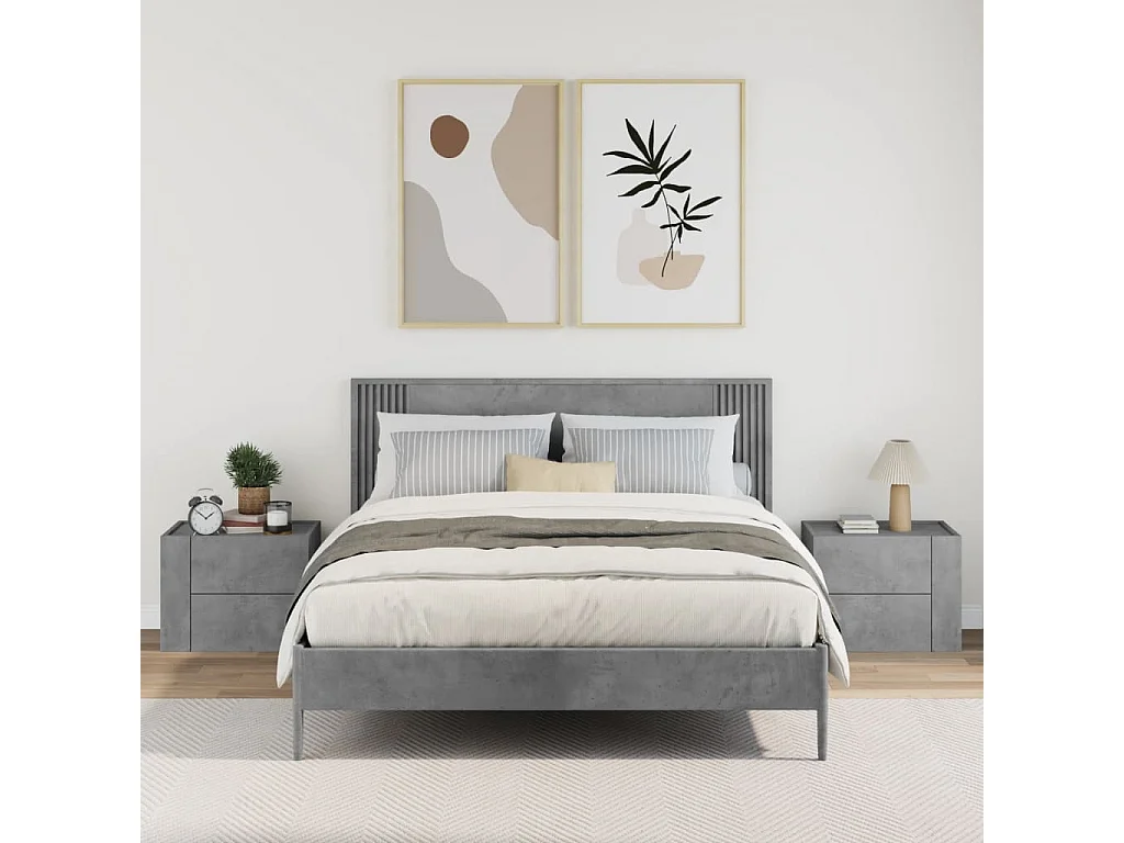 Tables de chevet flottantes lot de 2 avec rangement gris béton 45x30x35 cm