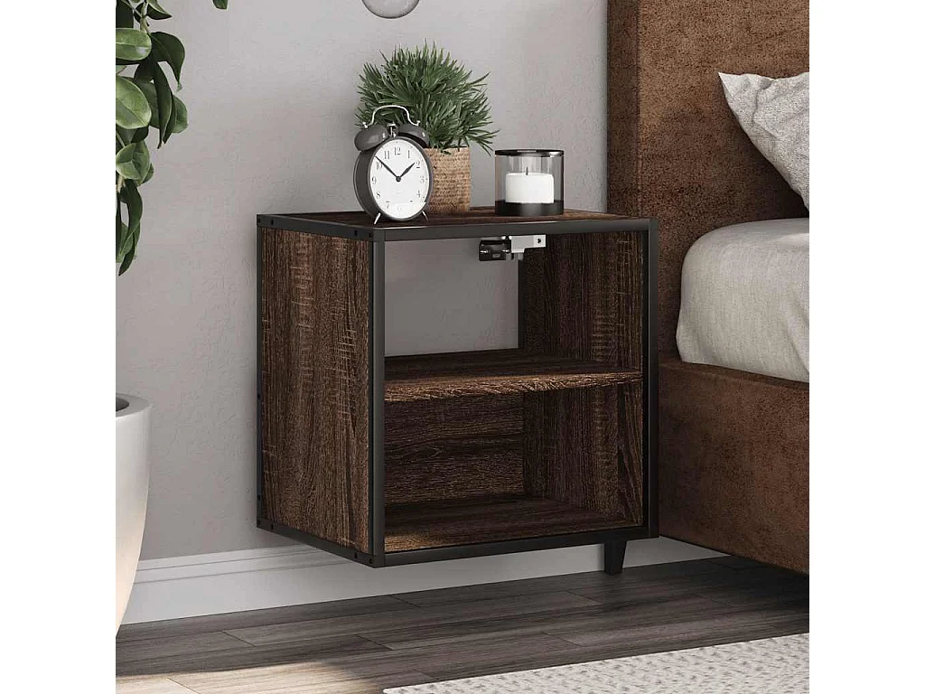 Nachttisch hängend 2er Set | Wand-Nachttische Braun Eichen-Optik 40x31x39,5 cm SHL19991