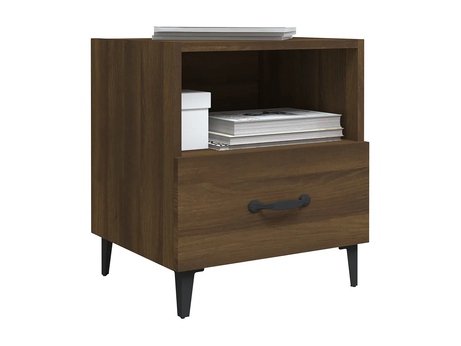 Nachttisch 2er Set-Beistelltisch-Nachttischkommode Braun Eichen-Optik Holzwerkstoff SHL76562