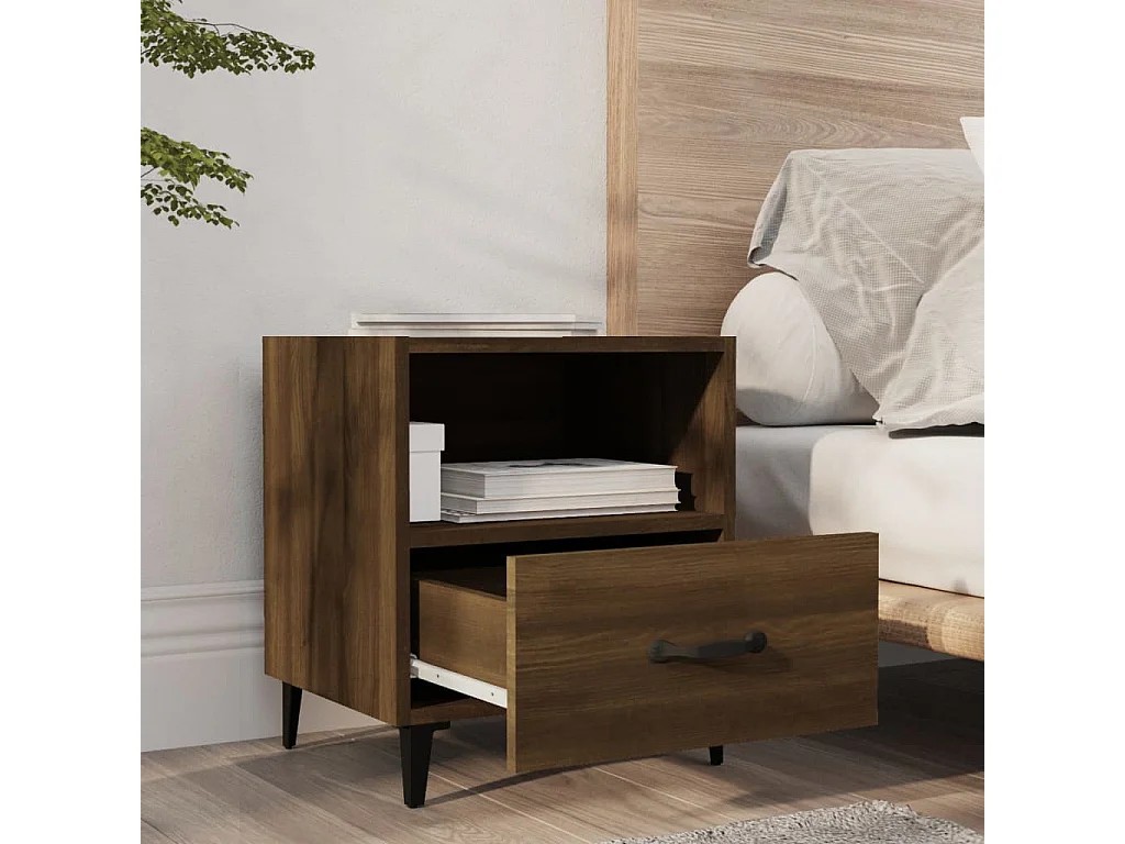 Nachttisch 2er Set-Beistelltisch-Nachttischkommode Braun Eichen-Optik Holzwerkstoff SHL76562