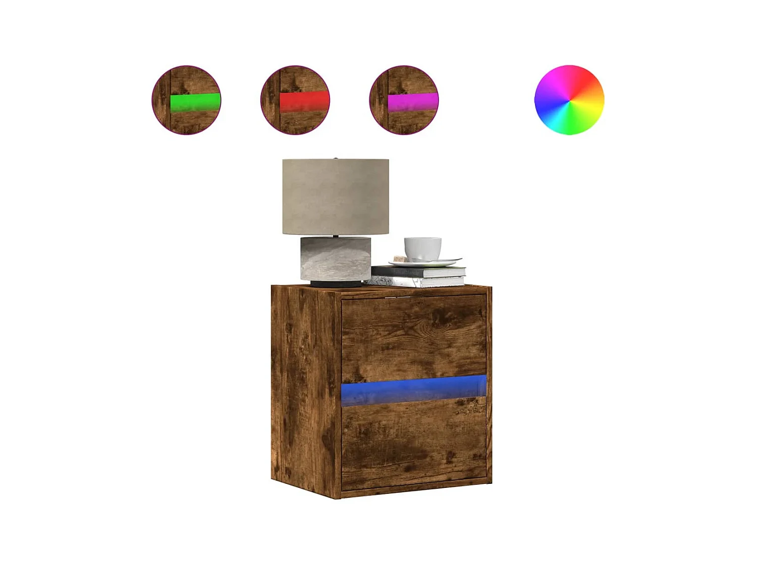 Mesitas de noche | Mesilla de noche de pared con luces LED 2 uds roble ahumado