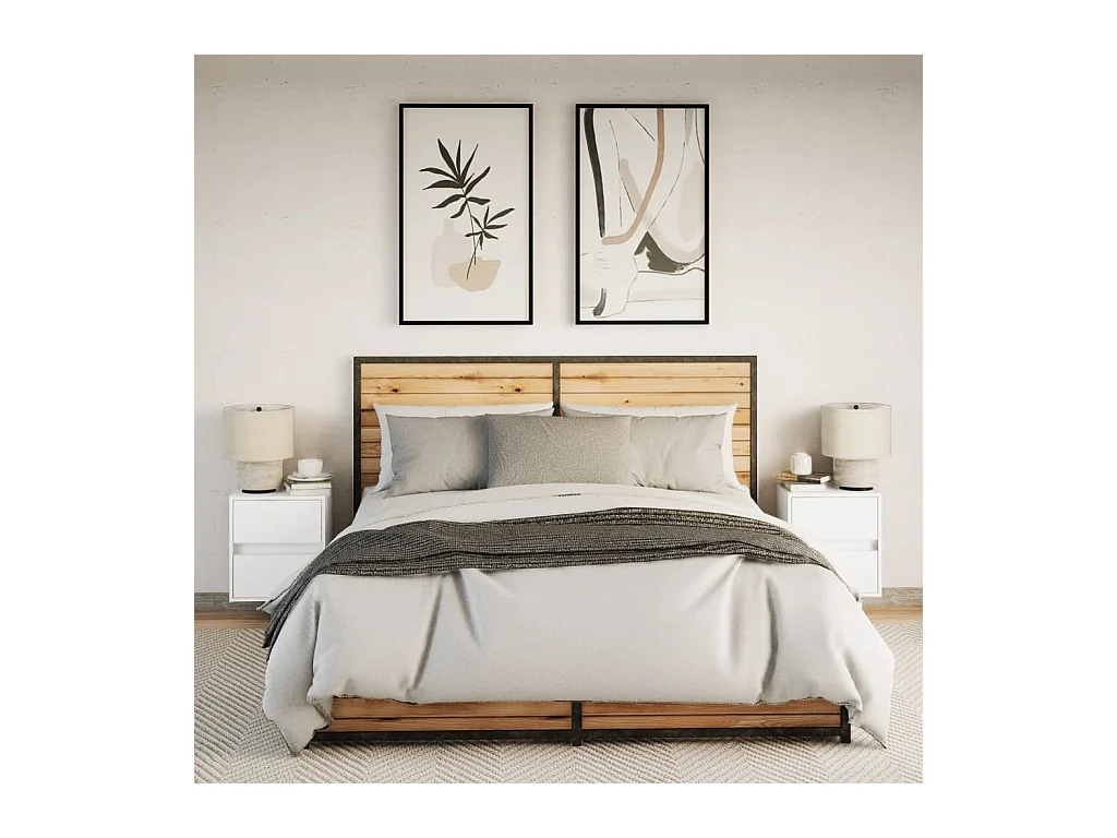 Mesitas de noche | Mesilla de noche de pared con luces LED 2 unidades blanco