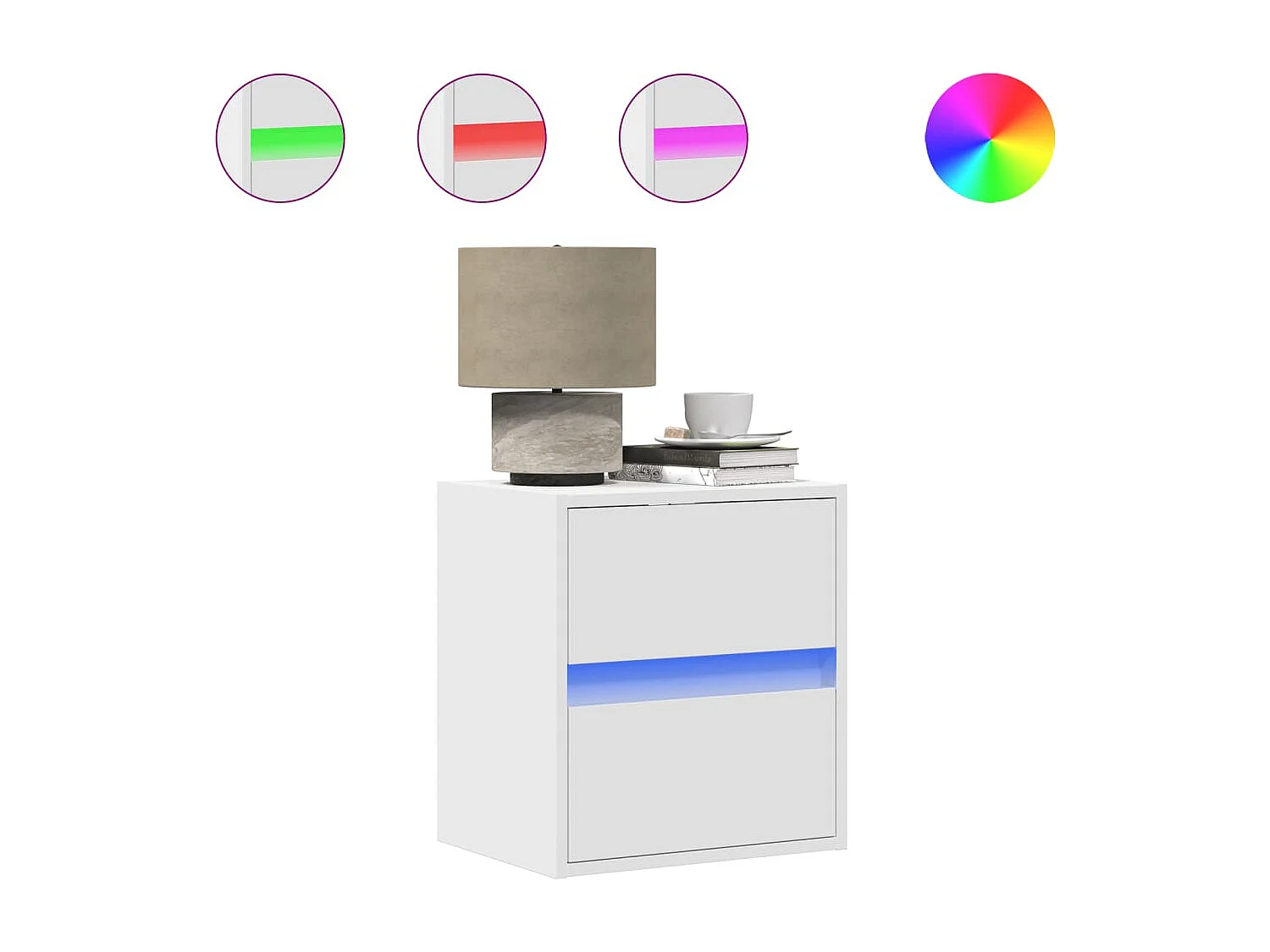 Nachttisch hängend 2er Set mit LED-Leuchten | Wand-Nachttische Weiß SHL76599