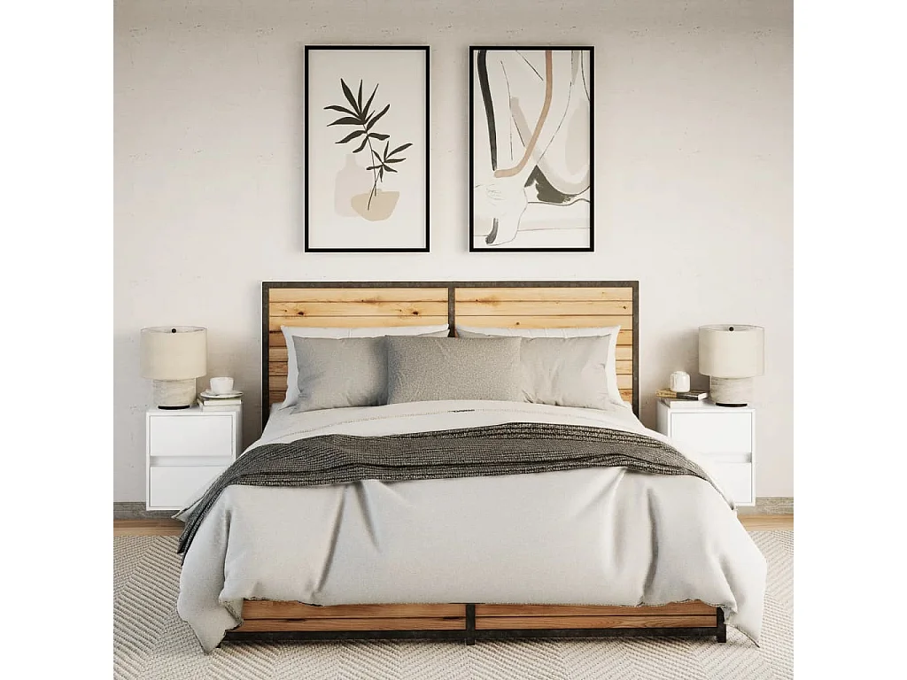 Nachttisch hängend 2er Set mit LED-Leuchten | Wand-Nachttische Weiß SHL76599