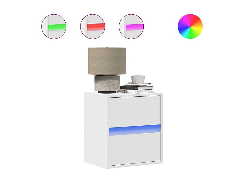 Nachttisch hängend 2er Set mit LED-Leuchten | Wand-Nachttische Weiß SHL76599