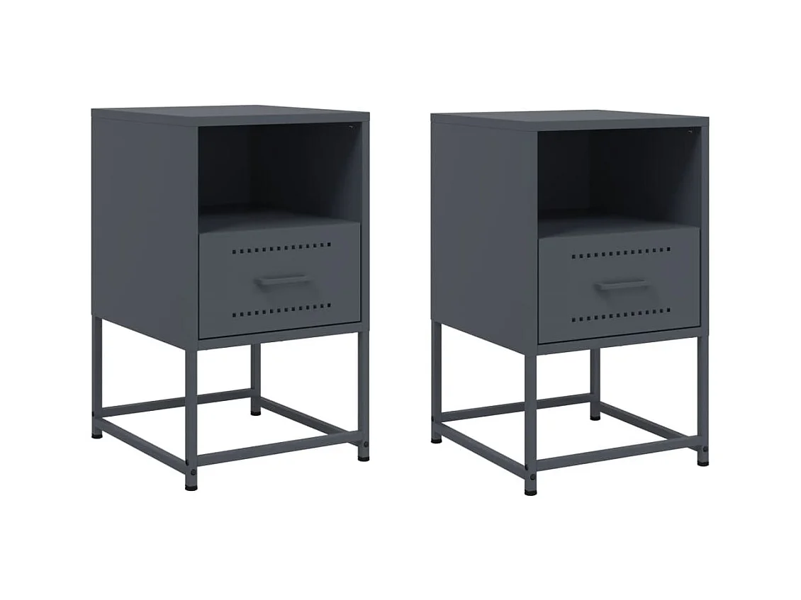 Tables de chevet lot de 2 avec tiroirs anthracite 36x39x60,5 cm acier
