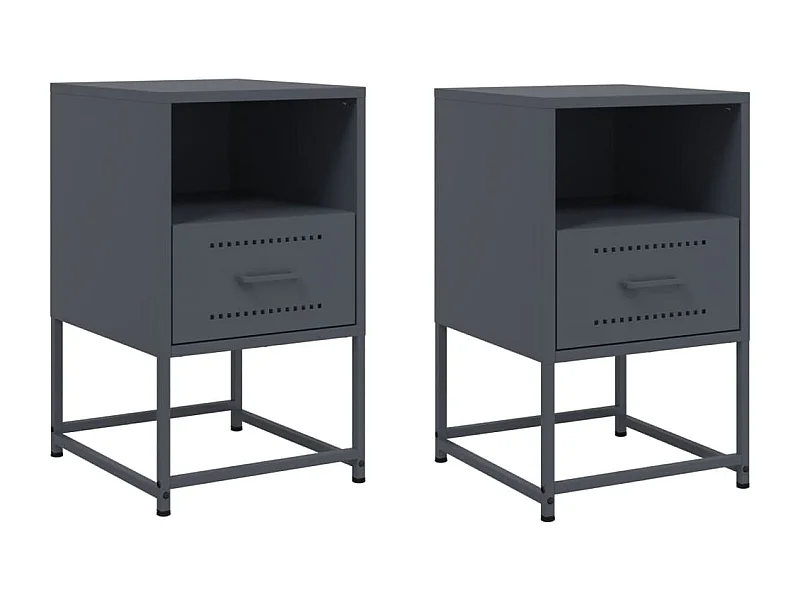 Tables de chevet lot de 2 avec tiroirs anthracite 36x39x60,5 cm acier