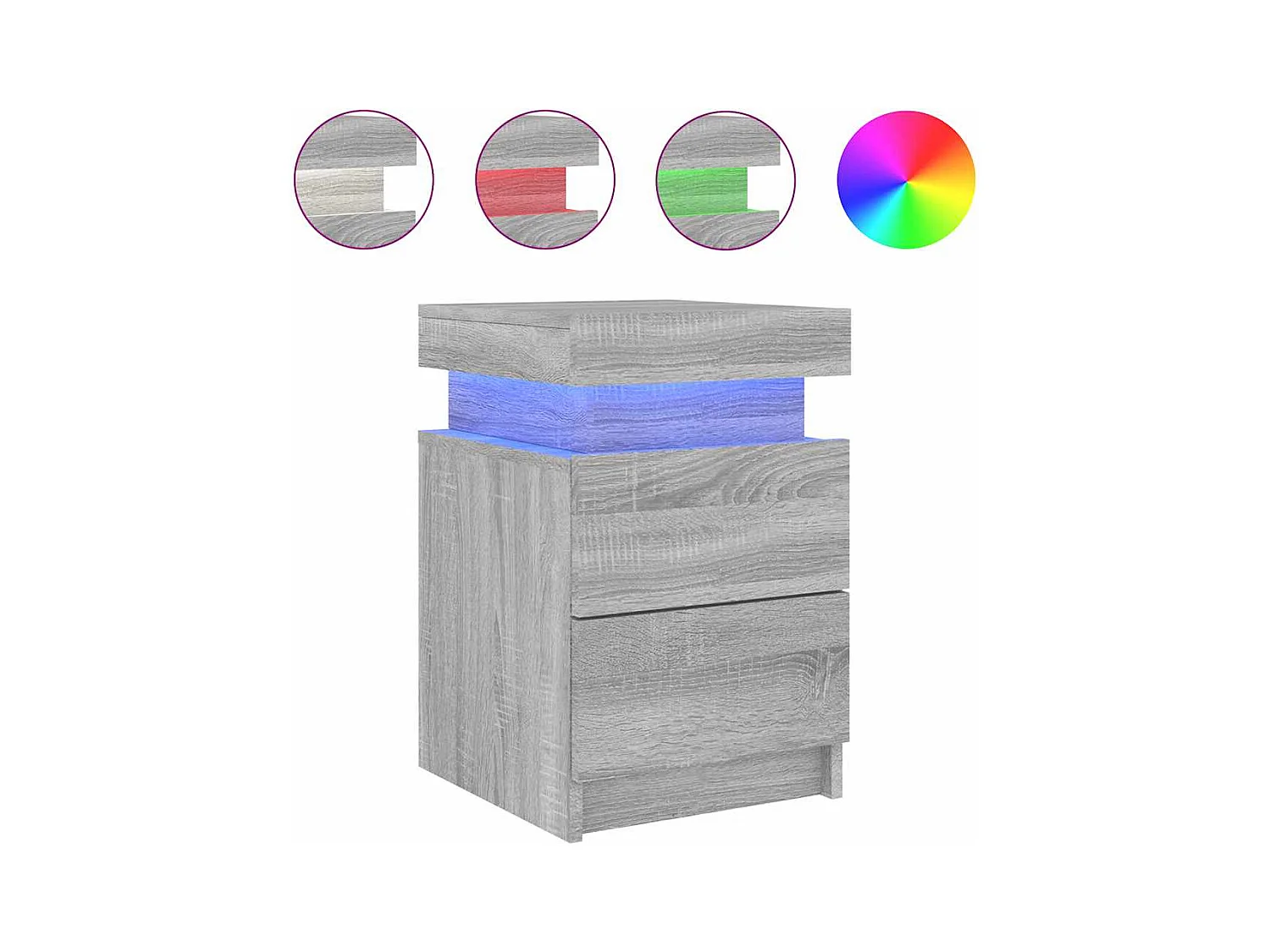 Mesita de noche | Mesilla de noche con luces LED gris Sonoma 35x39x55 cm