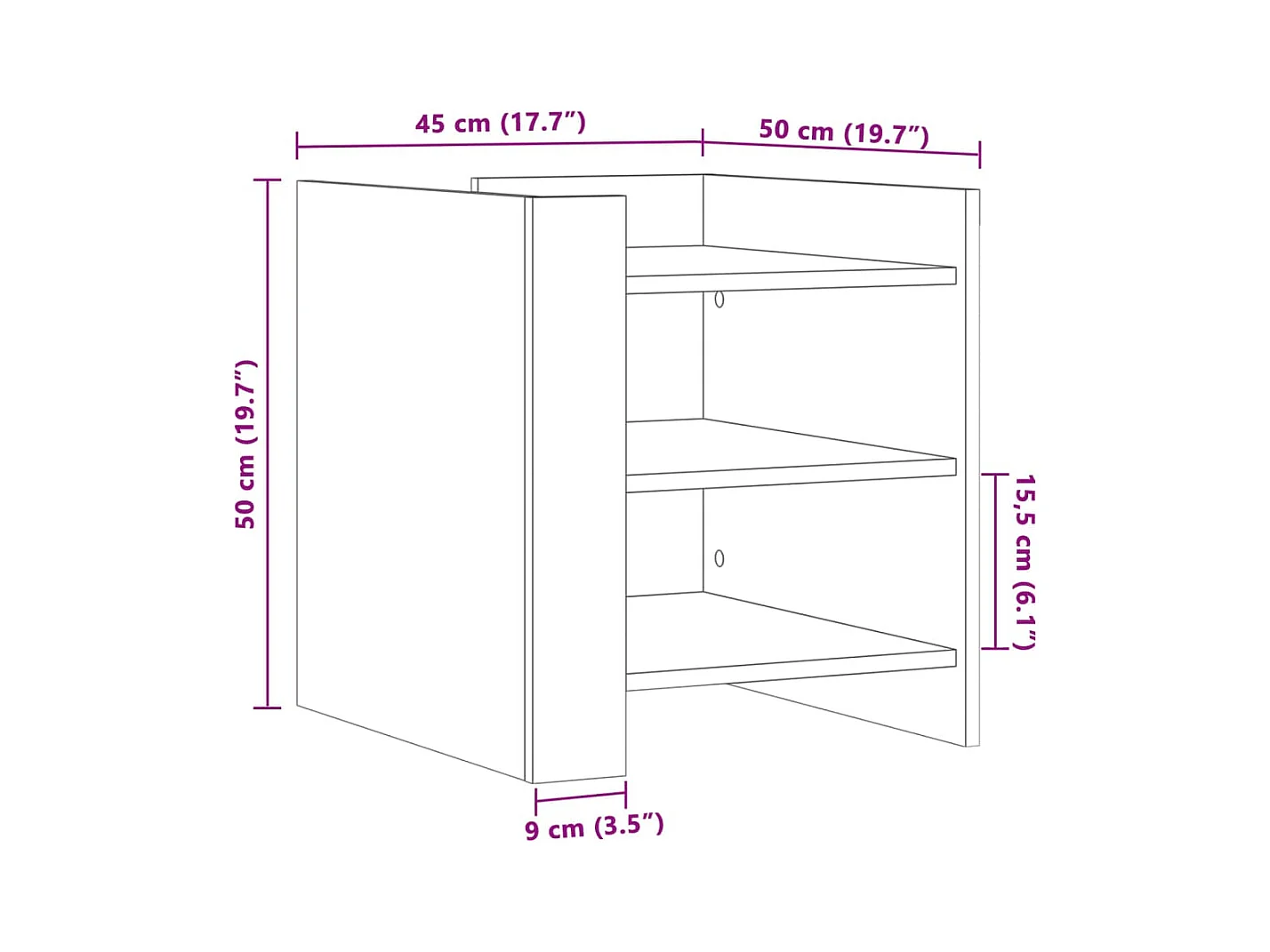 Table de chevet-Table d'appoint Compartiments ouverts noir 45x50x50 cm bois d’ingénierie