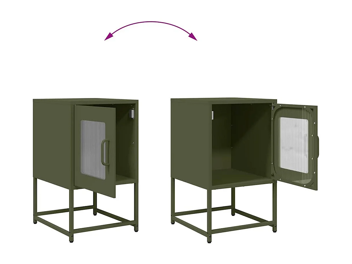 Mesita de noche | Mesilla de noche de acero laminado verde oliva 36x39x60,5 cm